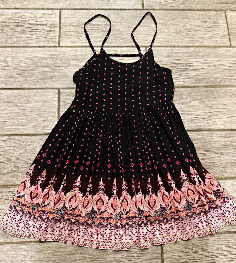 FOREVER 21 Black Pink Paisley Sundress Short Scoop Neck Strappy Sleeveless S